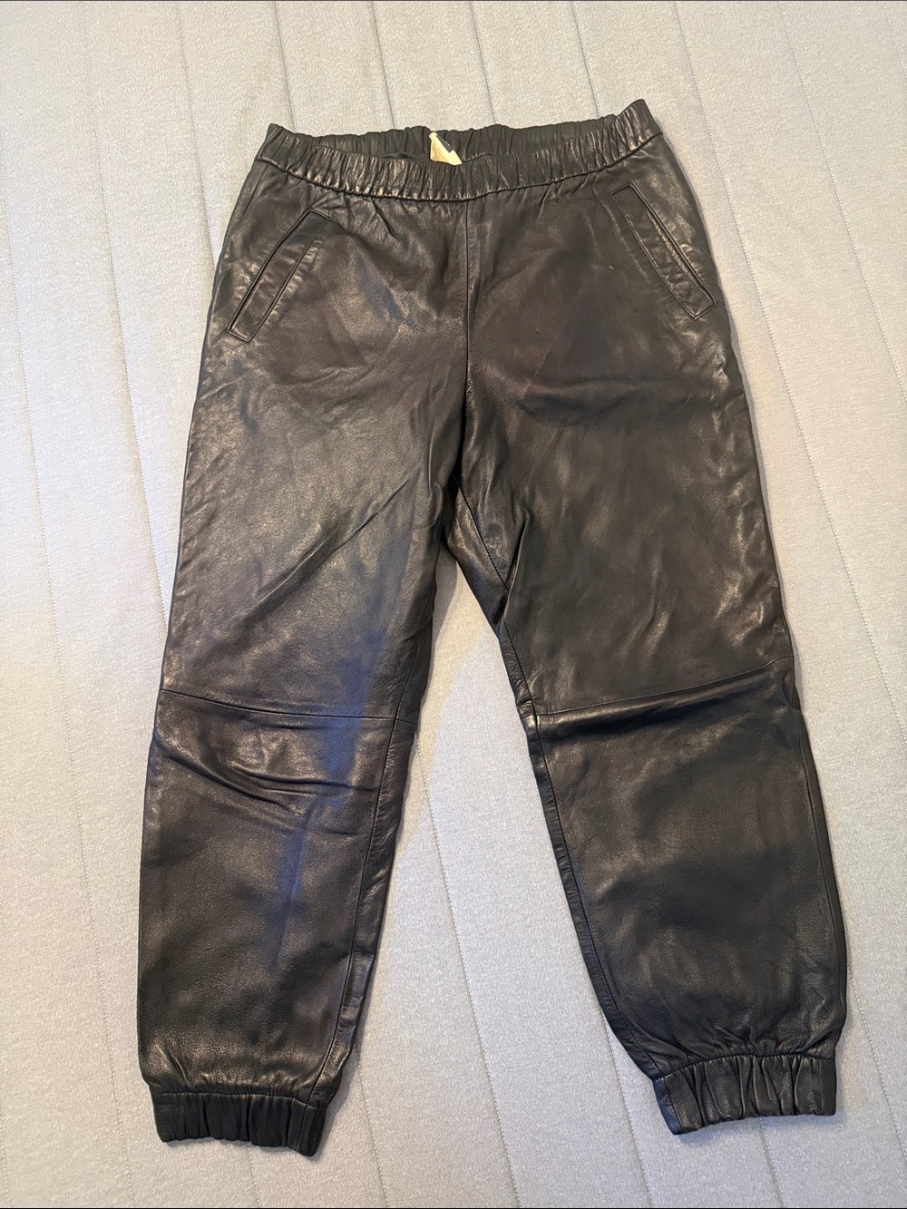 GAP Black Leather Jogger Pants with Elastic Cuffs